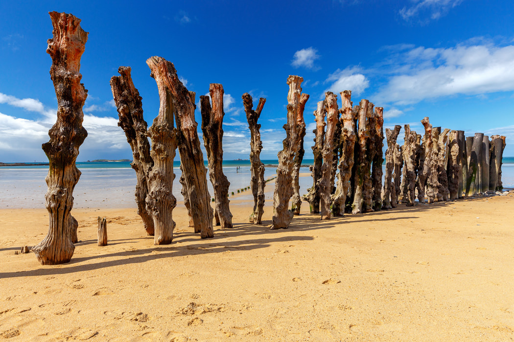 Brise-lames à marée basse, Plage du Sillon, Saint-Malo